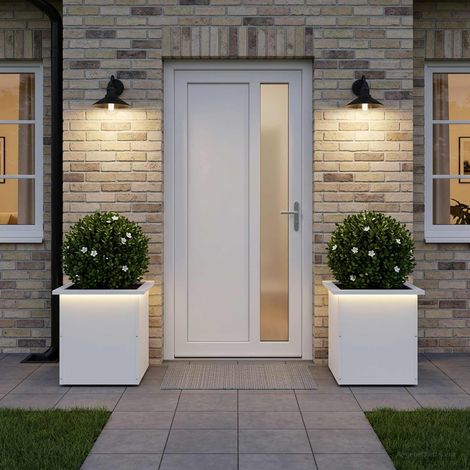 vidaXL Jardinera para jardín con luces LED 2 uds. Blanco (1/5)