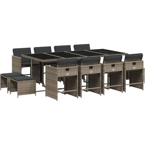 vidaXL Set da Pranzo da Giardino 13pz con Cuscini Grigio in Polyrattan (1/5)