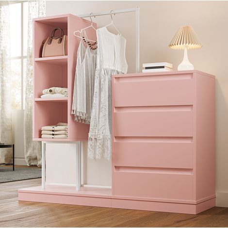 Meuble rangement armoire rose 4 tiroirs 100 cm OKMYHOME (1/5)