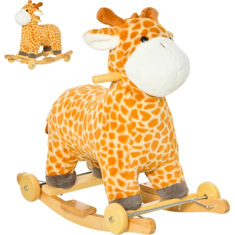 Schaukeltier Giraffen mit Sound Effekt, Räder, Haltegriffen Plüsch Baby Schaukelspielzeug Schaukel Schaukelsitz für Kleinkinder 3-6 Monate