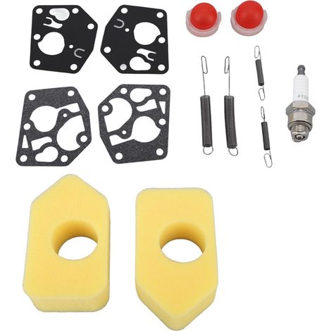 Kit de réparation pour tondeuse (2 pièces) : filtre à air, membrane, poire d'amorçage, ressort et bougie d'allumage pour moteur Classic Sprint 3,5-4,5 CV Q45 35 375 40 (1/5)