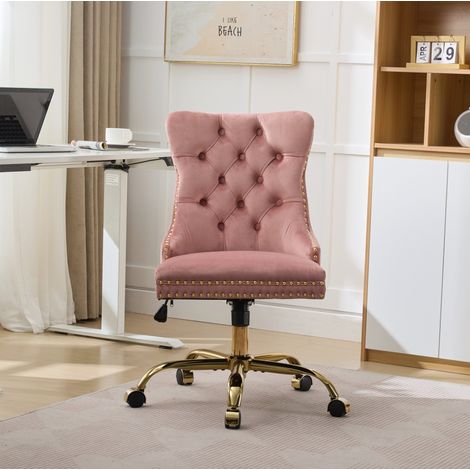 sedia ufficio in velluto rosa con base oro OKMYHOME (1/5)