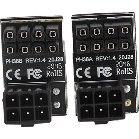 2 adaptateurs d'alimentation 6 broches femelle vers 8 broches mâle à 180 degrés pour cartes graphiques PC, noir (1/5)