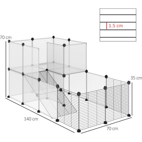 Ferme modulaire pour animaux avec panneaux de 35x35cm et accessoires, en acier et PP, 140x70x70cm, noir. (1/5)