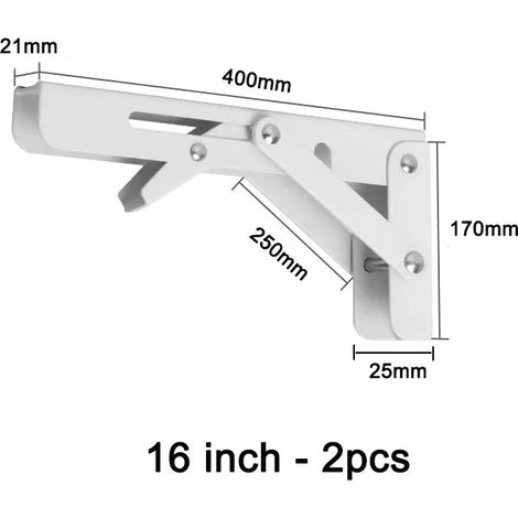 (Blanc 40,6 cm - Lot de 2 - FR) Supports d'étagère pliables avec vis, étagères murales réglables, étagères triangulaires pliables, gain de place, 2 pièces, noir (1/5)