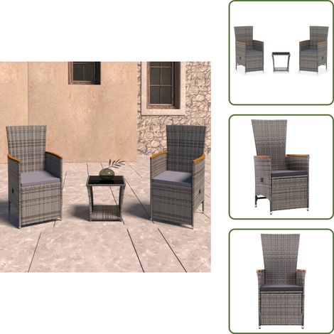 Tavolo da giardino - vidaXL Set Divani da Giardino 3 pz con Cuscini in Polyrattan Grigio - Rattan