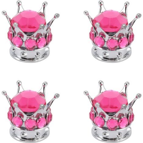 Bouchons de Valve de Tige de Roue, Bouchons de Valve d'air en Forme de Couronne Résistants à l'usure pour Voitures, Camions, Vélos (Rose Rouge).. (1/5)