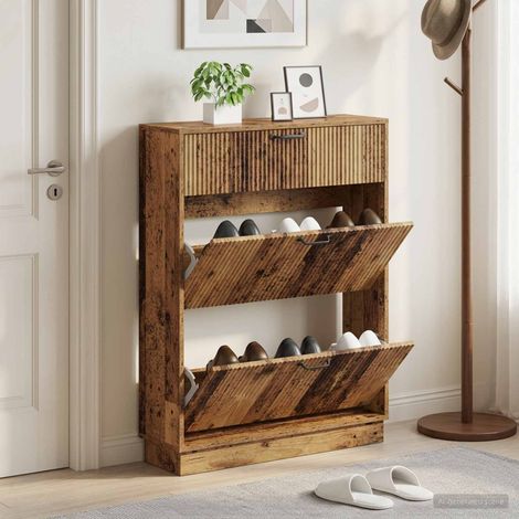 vidaXL Shoe Cabinet HOORN 78 x 24 x 100 cm Engineered Wood Old Wood (1/5)