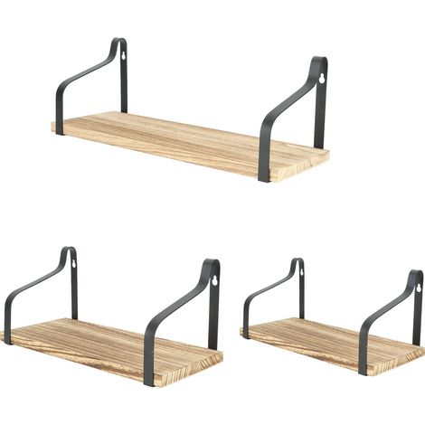 Lot de 3 étagères flottantes murales robustes en bois rustique, élégantes et durables, idéales pour la maison, un magasin ou un bureau. (1/5)