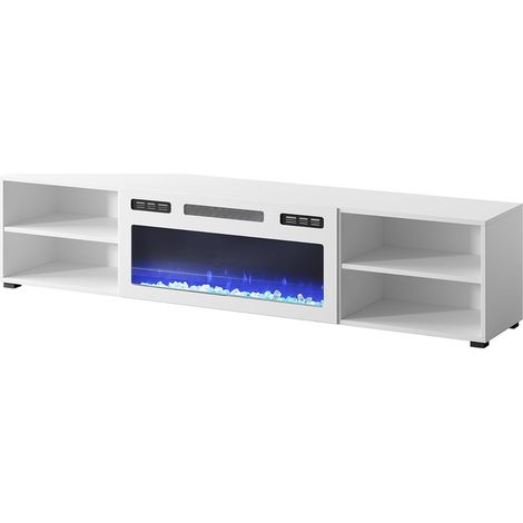 Meuble TV 180x39x33 cm blanc mat ROLLI avec cheminée intégrée blanche meuble Hi-fi à susprendre ou á poser (1/4)