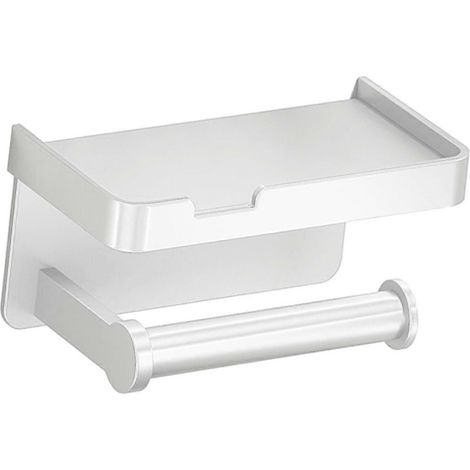 Toilettenpapierhalter mit Ablage, Wandmontage, Aluminium-Toilettenpapierhalter fürs Badezimmer, modern und stilvoll-White (1/5)
