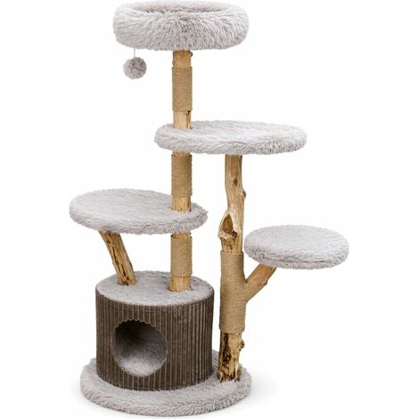 Fudajo Forest Tree 146 cm Kratzbaum natur, Katzenbaum in Holzoptik mit Katzenhaus, Katzenbett und Spielball (1/5)