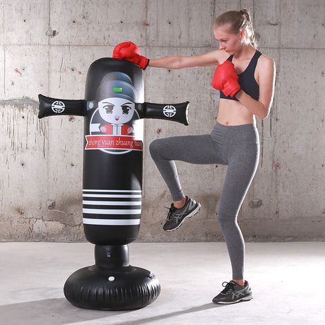 Sac de boxe gonflable anti-stress adulte, punchball en PVC noir 1,6 mètres pour entraînement (1/5)