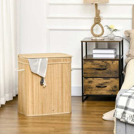 CHICFURN Cesta de ropa de bambú 90 L 54,2 x 35,2 x 59,5 cm con tapa y asas (1/5)