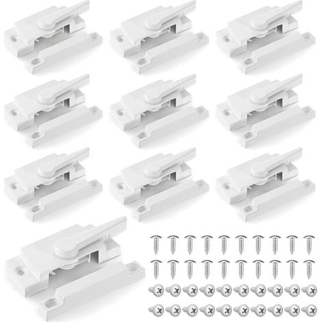 Lot de 10 verrous de fenêtre blancs à came et loquets, en matériau moulé, pour fenêtres à guillotine, coulissantes verticales et horizontales. (1/5)
