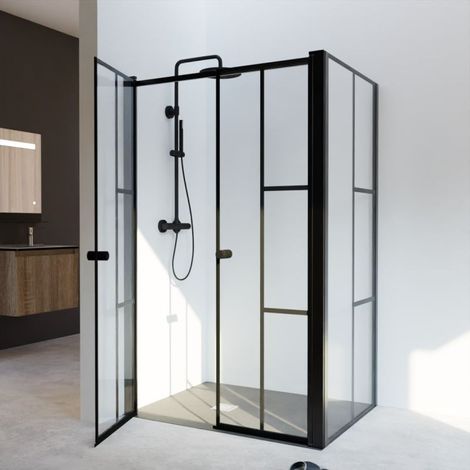 Paroi de douche verrière d'angle pivotante ATELIA double battant 120 cm x 90 cm (1/4)