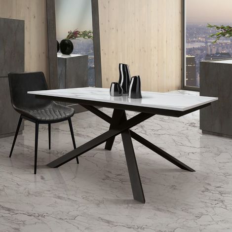 Tavolo allungabile Elias finitura Bianco Statuario L 160 P 90 H 77 cm