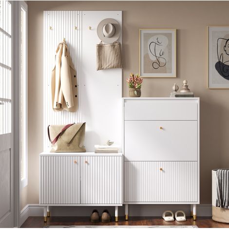 Mobile ingresso con appendiabiti, 6 ganci, bianco OKMYHOME (1/5)