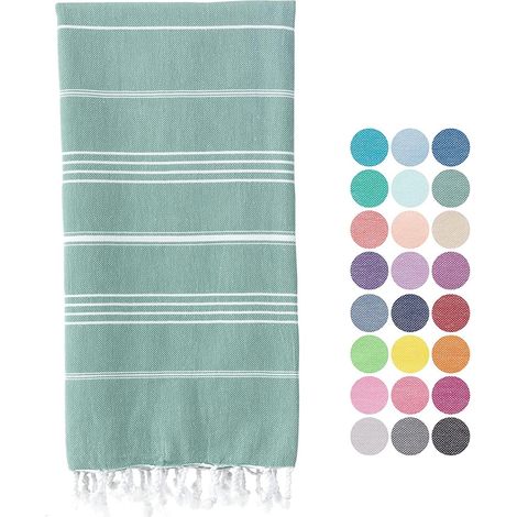 Serviette de plage - Serviette de bain, coton turc, pour la douche, le spa, le sauna, le hammam, les voyages, le yoga, la salle de sport, le yacht, drap/couverture, 100 x 180 cm (turquoise) (1/5)