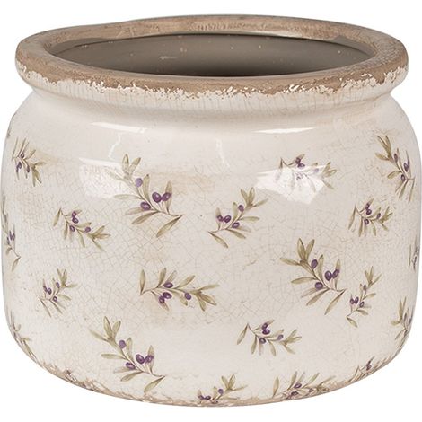 Pot de Fleurs en Céramique Motif Olives Beige et Bleu Ø 20 x 15 cm pour Décoration Intérieure - PANGIVO (1/4)