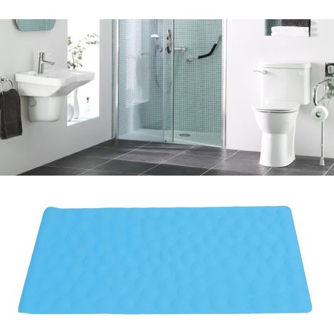 Tapis de Bain en Mousse à mémoire de Forme, Tapis de Bain en Galets avec ventouses, Tapis de Douche en TPE Souple, Facile à Nettoyer et antidérapant pour Salle de Bain (Bleu) (1/5)
