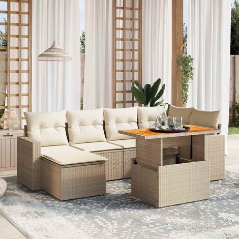 Set sofás de jardín 7 piezas y cojines ratán sintético beige vidaXL (1/3)