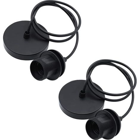 Set di 2 lampade a sospensione con cavo da 100 cm e anello di fissaggio, ideali per bar, caffè, negozi di abbigliamento e hotel (nero). (1/5)