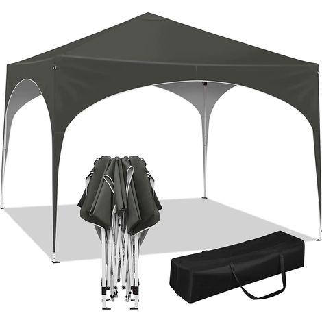 WOLTU Gazebo da Giardino Richiudibile 3x3m Gazebo da Esterno in Ferro Regolabile in Altezza Tendone con Soffitto Semicircolare Pieghevole Protezione Solare. Tende per eventi Facile da Montare Grigio (1/4)