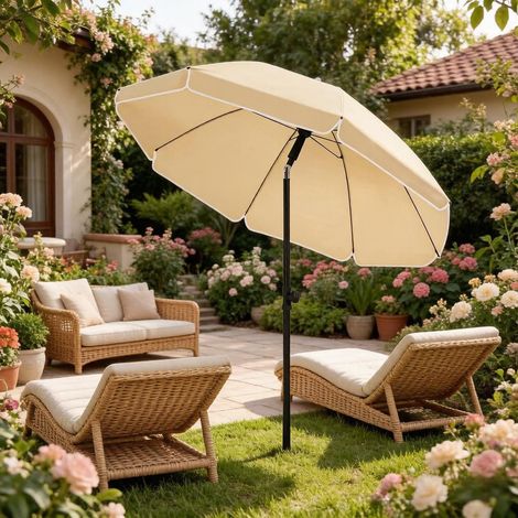 Parasol de jardin avec molette de réglage en hauteur, parasol de plage pratique, parasol d'extérieur (1 seul parasol) (1/5)