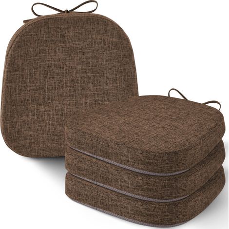 Lot de 6 coussins de chaise épais avec attaches pour chaises de salle à manger en métal avec housse texturée et amovible (35,6 x 35,6 cm, marron) (1/5)
