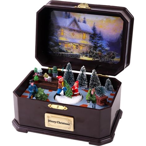 JSSEVN - Adorno navideño giratorio luminoso con cable USB, centro de mesa festivo de plástico marrón, 20 x 14 x 12 cm (1/5)