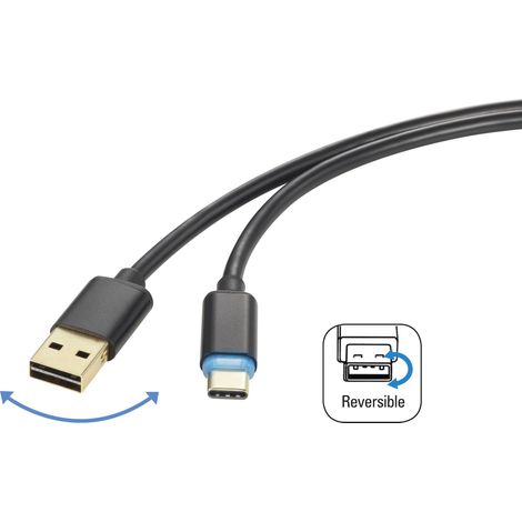 Renkforce Câble USB USB 2.0 USB-A mâle, USB-C® mâle 1.50 m noir connecteur utilisable des deux cotés RF-4758090 S687271 (1/3)