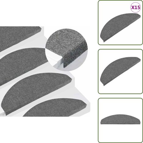 Stufenmatten Selbstklebend 15 Stk. 65x22,5x3,5 cm Grau - Stufenmatte - Treppenmatte - Rutschfest - Teppich - Haustierfreundlich (1/5)