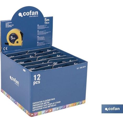 COFAN expositor de flexómetros 19 mm x 5 m 12 uds. , Expositores para flexómetros de Cofan, una herramienta esencial para cualquier ferretería o tienda de suministros industriales (1/3)