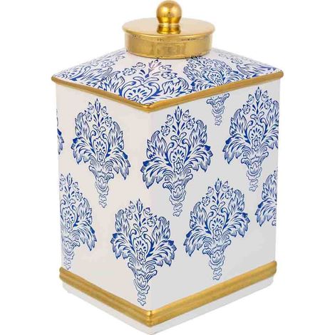 Jarrón de cerámica  blanco y azul, 15,5x12,5x26h cm (1/5)