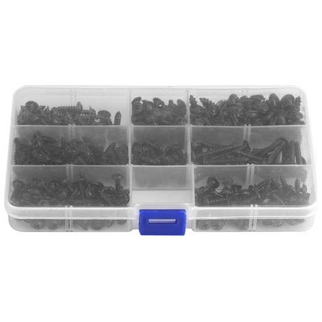 340Pcs Vis Autotaraudeuses, TêTe De Boulon Noire, Assorties, Avec Un éTui De Rangement Transparent (1/5)