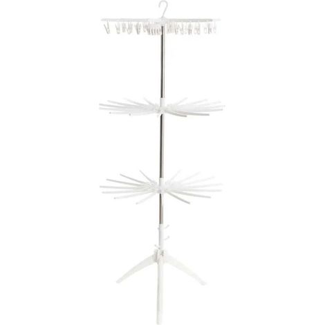 Clothes airer, 3-tier clothes airer with hangers and clips – White clothes airer
