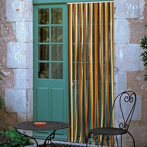 Rideau de porte en polyéthylène 90x220 cm – Coloris brun beige – Largeur des lanières 24mm – 34 bandes positionnables – Morel