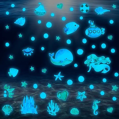 sea Life Sirne Glow In The Dark Sticker (bleu), Plafond Lune Et Toiles Glow Wall Sticker, Enfants Toile Fluorescente Bb Fille Enfants Chambre Plaf (1/5)