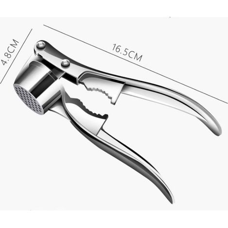 Presse-ail multifonction professionnel 16,5×4,8 cm, hachoir broyeur ail et gingembre avec éplucheur et casse-noix, ustensile cuisine résistant facile à nettoyer, argent (1/5)
