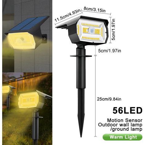 Projecteurs solaires d'extérieur étanches à détecteur de mouvement (4 LED blanc chaud, 56 LED), 3 modes d'éclairage, pour jardin, terrasse, allée, porche ou mur. (1/5)