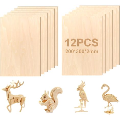 Lot de 12 Contreplaqué, 300x200x2mm Feuilles de Tilleul, Contreplaqué non Fini, Feuilles de Bois Minces, Feuilles de Bois de Tilleul Pour Bricolage Artisanate en Bois Modèles et Peintures (1/5)
