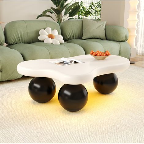 Couchtisch 95x62.5x32 cm schwarz-weiß aus MDF mit LED-Beleuchtung in Wolkenform (1/5)