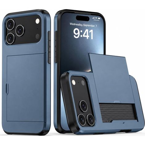 Compatible avec Coque iPhone 17 Pro avec Porte-Cartes Portefeuille, Étui de Protection pour iPhone 17 Pro Coulissant Cache Silicone Case Antichoc Housse (Bleu Marine) (1/5)
