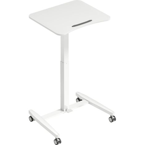 Bureau assis-debout réglable sur roulettes avec plateau inclinable à 90°, stop sécurité et structure bois blanc, idéal home office et petits espaces - CHICFURN (1/5)