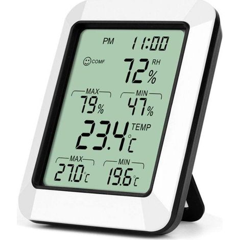 Thermomètre hygromètre numérique de pièce, affichage LCD, jauge d'humidité. Simple et efficace pour un usage quotidien.