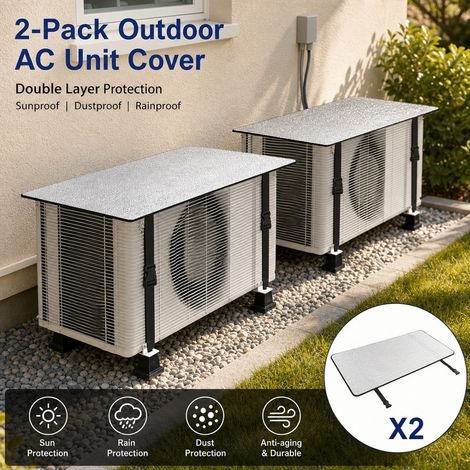 2 pièces : housses pour unités de climatisation extérieures, housses supérieures double couche de 40x80 cm, protection contre le soleil, la pluie et (1/5)