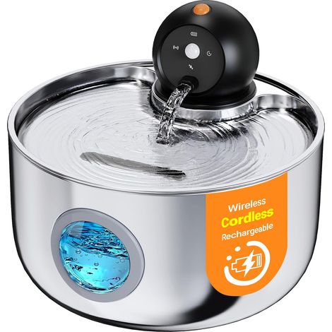 Fontaine a Eau Chat sans Fil: Fontaine à Eau pour Chat INOX avec Detecteur de Mouvement - 2.6L Distributeur Eau Chats Automatique avec Batterie Rechargeable - Abreuvoir Silencieuse pour Chien à Pile (1/5)