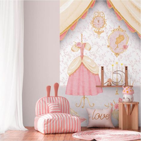 Photo wallpaper wall Profhome 770661 non-woven wallpaper smooth with pattern for kids matt cream pink golden yellow grey 1,59 m x 2,8 m (1/5)