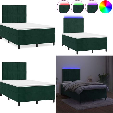 Sommier à lattes de lit avec matelas LED vert foncé 120x190 cm - Lit Plateforme - Lit Velours - Lit Avec Led - Tête De Lit Ajustable - Matelas À Ressorts Ensachés - Home & Living (1/5)